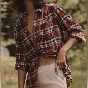 Anthropologie’s PILCRO Flannel Edition: Hadley Plaid Button Down in Burgundy